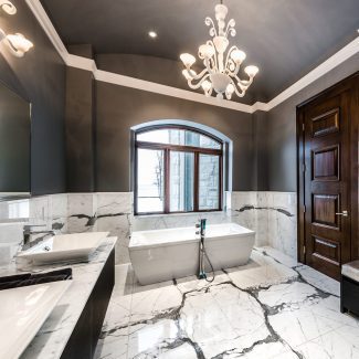 Elegant dark bathroom.