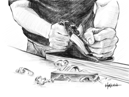 Un homme travail une porte d'armoire en illustration